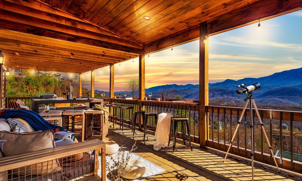 Chalet Village North Cabin | 270° Mt LeConte Views, Sleeps 25, Theater, Arcade, Hot Tub, Fire Pit, Pets OK
