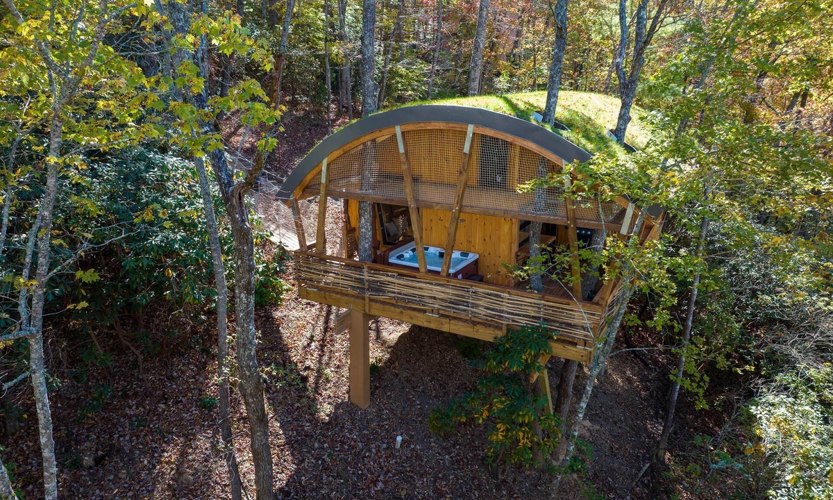 Sugarfork Cabin | Nest-Shaped Cocoon Treehouse on 4 Trees - The Marsu