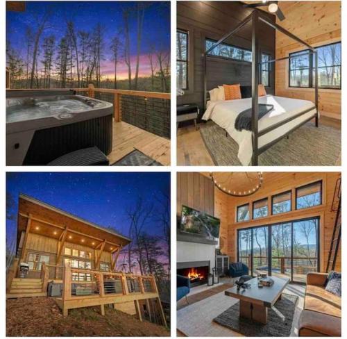 Cherry Log House | New Modern Treehaus with Views, Hot tub. 2-2 and loft