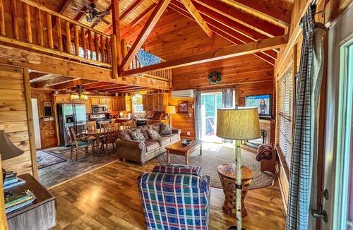 Piney Creek Cabin | Breezy River Cabin | Mountain Views, Hot Tub, Game Room & River Access