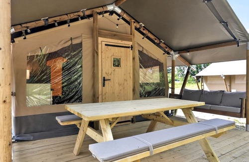 New River RV Rental | Glamping Safari Tent with River Views and Cozy Stay in Blacksburg, Virginia
