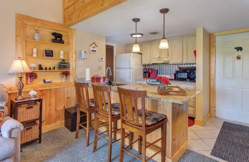 Chalet Village Condo | Gorgeous fall views from a mtn top condo! Hot tubs suana pool king bed. Promos!