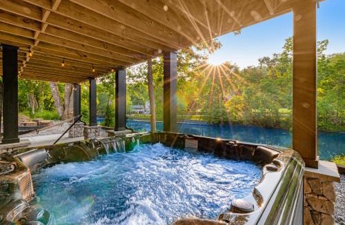 Townsend House | Highly Rated New Riverfront Cabin Full of Windows Hot Tub Pool Table Sleeps 12