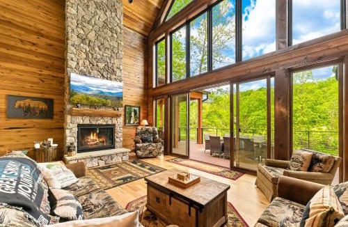 Townsend House | Highly Rated New Riverfront Cabin Full of Windows Hot Tub Pool Table Sleeps 12