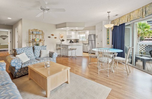 Cherry Grove Beach Condo | Homey condo w/private deck in quiet resort w/fabulous pool & Jacuzzi - one block from the beach