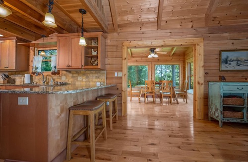 Lake Lure Cabin | Log Cabin LAKE and MOUNTAIN VIEWS! HOT TUB, private beach, lake river access!