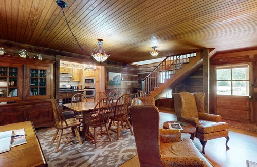 Weaverville House | Luxury Farmhouse, creek, dog-friendly, gas fireplace, firepit, BBQ, cable, porch, swing