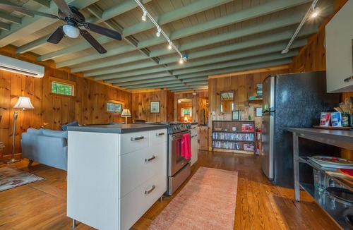 Sunset Cove House | Max's Blue Lakeside Cottage | Pet Friendly Lake Lure Cabin with Private Dock & Boathouse Deck