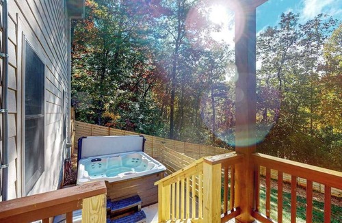 Pisgah Forest House | Scenic retreat with private hot tub, fenced yard, fire table, & furnished porch