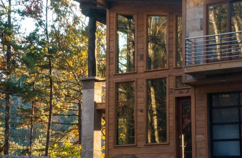 Bryson City Cabin | Watershed 03 - Free Train Tours Custom Modern Luxury Cabin Beautiful Sunset