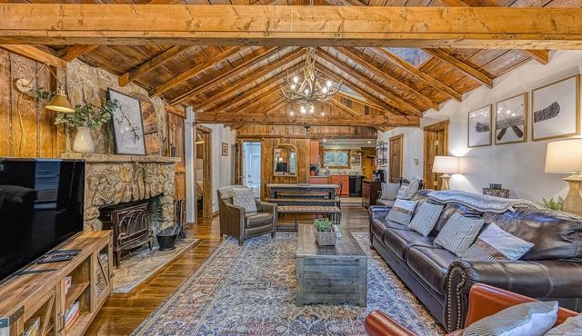 Charming Cabin with Split Lake Access, Dock, Hot Tub & Firepit