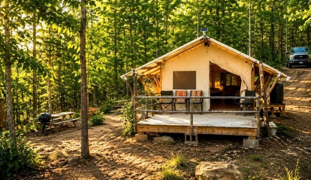 Remote Off-Grid Safari Tent with Private Mountaintop Ridge on 180 Acres Near Lenoir, NC
