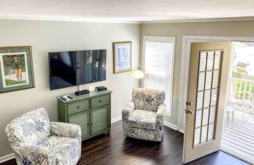 The Cottages Condo | Water view condo with covered deck, on site golf, AC, & WD close to beach