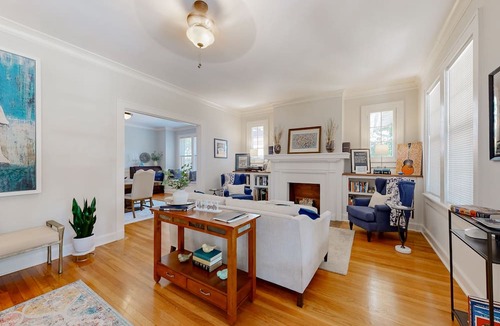 Evergreen House | Elegant home with abundant outdoor living areas, library & dog-friendly yard
