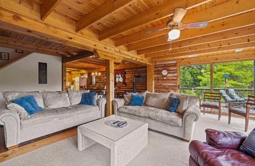 South Fork House | Mountainside Log Cabin w Private Waterfall access