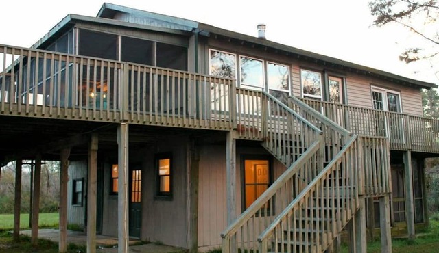 Cabin in the woods on the water hidden away at the beach in Manns Harbor