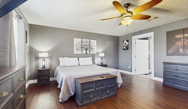 Peaceful family-friendly home with games, fire pit, and great location!